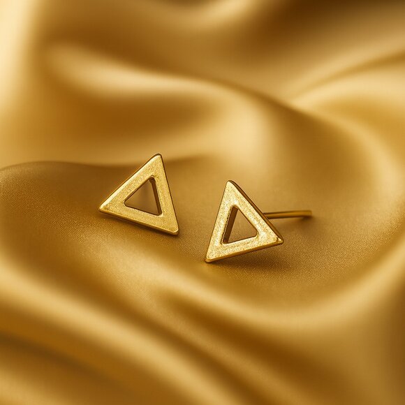 Gold Triangle Cut-Out Stud Earrings – Modern Geometric Women’s Fashion Jewelry - Picture 1 of 9